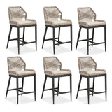 PURPLE LEAF Outdoor Bar Stool Set of 6, Wicker Chairs Bar Chairs with Cushion, All-Weather Patio Furniture kitchen stools