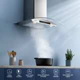 CIARRA 30 Inch Glass Smart Wall Mount Canopy Range Hood with Alexa and Google Home Voice Control CAS75502W-OW