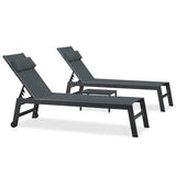 PURPLE LEAF Outdoor Lounge Chair Patio Chaise Pool Lounger Aluminum Frame with Side Table and Wheels for Outside Sunbathing Tanning Recliner Including Pillows