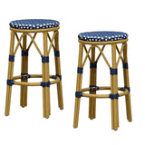PURPLE LEAF Patio Round Bar Stools Set of 2 Outdoor Backless Barstools Woven Rattan Bar Chair for Indoor Kitchen Island Bistros Cafe Restaurant