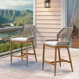 PURPLE LEAF Patio Sunbrella Bar Stools Set of 2 Rattan Bar Aluminum Bar Stool Outdoor Barstools with Back and Cushion for Garden Kitchen Island