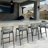 PURPLE LEAF Bar Stool Rattan Bar Stools Counter Stools with Back Metal Bar Height Stool Outdoor Bar Chair for Garden Kitchen