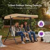 PURPLE LEAF Porch Swing with Adjustable Tilt Canopy Patio Swing with Stand and Meatl Steel Frame All-Weather Outdoor Swing Chair Seat Space-Saving for Backyard Garden Deck