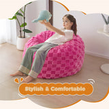 MAXYOYO Kids Bean Bag Bed - Bean Bag Chair to Bed with Jacquard Shaggy Plush Removable Cover, Plaid Red
