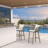 PURPLE LEAF Outdoor Bar Stools Patio Modern Aluminum Rattan High Back & Arms Bar Chairs with Removable Cushions and Pillows for Outdoor or Indoor