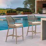 PURPLE LEAF Patio Sunbrella Bar Stools Set of 2 Rattan Bar Aluminum Bar Stool Outdoor Barstools with Back and Cushion for Garden Kitchen Island