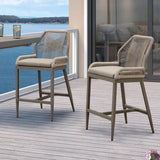 PURPLE LEAF Patio Sunbrella Bar Stools Set of 2 Rattan Bar Aluminum Bar Stool Outdoor Barstools with Back and Cushion for Garden Kitchen Island