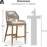 PURPLE LEAF Patio Sunbrella Bar Stools Set of 2 Rattan Bar Aluminum Bar Stool Outdoor Barstools with Back and Cushion for Garden Kitchen Island