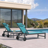 PURPLE LEAF Outdoor Lounge Chair Patio Chaise Pool Lounger Aluminum Frame with Side Table and Wheels for Outside Sunbathing Tanning Recliner Including Pillows
