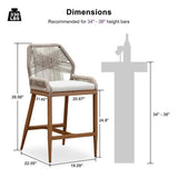 PURPLE LEAF Patio Sunbrella Bar Stools Set of 2 Rattan Bar Aluminum Bar Stool Outdoor Barstools with Back and Cushion for Garden Kitchen Island