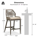 PURPLE LEAF Patio Sunbrella Bar Stools Set of 2 Rattan Bar Aluminum Bar Stool Outdoor Barstools with Back and Cushion for Garden Kitchen Island