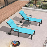 PURPLE LEAF Outdoor Lounge Chair Patio Chaise Pool Lounger Aluminum Frame with Side Table and Wheels for Outside Sunbathing Tanning Recliner Including Pillows