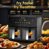 10QT Dual Air Fryer, Double Basket Air Fryer with 2×5QT Baskets, Digital Touchscreen Control, Easy-View Window, SyncCook Function, Cook 2 Dishes at Once for Family of 4-6, 1700W