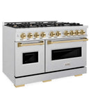 ZLINE 48" Dual Fuel Range, Gas Cooktop, Electric Convection Oven DuraSnow® Stainless Steel, Gold CDRSZ-48-G