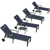 PURPLE LEAF Outdoor Lounge Chair Patio Chaise Pool Lounger Aluminum Frame with Side Table and Wheels for Outside Sunbathing Tanning Recliner Including Pillows