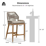 PURPLE LEAF Patio Sunbrella Bar Stools Set of 2 Rattan Bar Aluminum Bar Stool Outdoor Barstools with Back and Cushion for Garden Kitchen Island