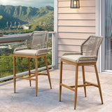 PURPLE LEAF Patio Sunbrella Bar Stools Set of 2 Rattan Bar Aluminum Bar Stool Outdoor Barstools with Back and Cushion for Garden Kitchen Island