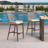 PURPLE LEAF Patio Sunbrella Bar Stools Set of 2 Rattan Bar Aluminum Bar Stool Outdoor Barstools with Back and Cushion for Garden Kitchen Island