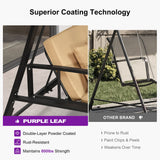 PURPLE LEAF Porch Swing with Adjustable Tilt Canopy Patio Swing with Stand and Meatl Steel Frame All-Weather Outdoor Swing Chair Seat Space-Saving for Backyard Garden Deck