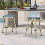 PURPLE LEAF Patio French Round Counter Stool Set of 2 Rattan Backless Stackable Barstools Aluminum Frame Footrest with Woven Wicker for Outdoor Kitchen Yard
