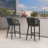 PURPLE LEAF Outdoor Bar Stools Patio Modern Aluminum Rattan High Back & Arms Bar Chairs with Removable Cushions and Pillows for Outdoor or Indoor