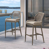 PURPLE LEAF Patio Sunbrella Bar Stools Set of 2 Rattan Bar Aluminum Bar Stool Outdoor Barstools with Back and Cushion for Garden Kitchen Island