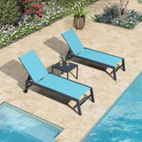 PURPLE LEAF Outdoor Aluminum Chaise Lounge with Wheels and Side Table for Outdoor Backyard Poolside