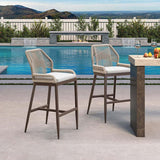 PURPLE LEAF Patio Sunbrella Bar Stools Set of 2 Rattan Bar Aluminum Bar Stool Outdoor Barstools with Back and Cushion for Garden Kitchen Island