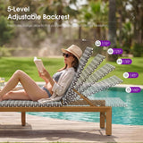 PURPLE LEAF Outdoor Teak Chaise Lounge Chair, Wood Grain Aluminum Outdoor Pool Lounge Chairs with Adjustable Backrest, Breathable Recliner for Patio, Poolside, Garden