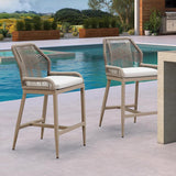 PURPLE LEAF Patio Sunbrella Bar Stools Set of 2 Rattan Bar Aluminum Bar Stool Outdoor Barstools with Back and Cushion for Garden Kitchen Island