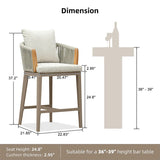 PURPLE LEAF Hailar Outdoor Bar Stools Chair Modern Rattan Bar Stool with Back and Cushion for Balcony, Indoor or Outdoor, Kitchen Island