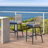 PURPLE LEAF Patio Sunbrella Bar Stools Set of 2 Rattan Bar Aluminum Bar Stool Outdoor Barstools with Back and Cushion for Garden Kitchen Island