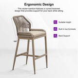 PURPLE LEAF Patio Sunbrella Bar Stools Set of 2 Rattan Bar Aluminum Bar Stool Outdoor Barstools with Back and Cushion for Garden Kitchen Island