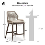 PURPLE LEAF Patio Sunbrella Bar Stools Set of 2 Rattan Bar Aluminum Bar Stool Outdoor Barstools with Back and Cushion for Garden Kitchen Island