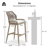 PURPLE LEAF Patio Sunbrella Bar Stools Set of 2 Rattan Bar Aluminum Bar Stool Outdoor Barstools with Back and Cushion for Garden Kitchen Island