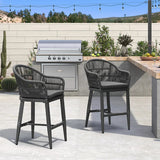 PURPLE LEAF Outdoor Bar Stools Rattan Bar Stools Counter Stools with Back and Cushions for Patio, Garden, Kitchen