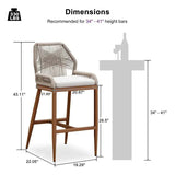 PURPLE LEAF Patio Sunbrella Bar Stools Set of 2 Rattan Bar Aluminum Bar Stool Outdoor Barstools with Back and Cushion for Garden Kitchen Island