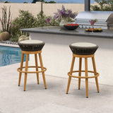 PURPLE LEAF Outdoor Swivel Bar Stools Set of 2 Metal Modern Rattan Bar Chairs with Backrest Aluminum Woven Barstools with Cushions