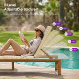 PURPLE LEAF Outdoor Teak Chaise Lounge Chair, Wood Grain Aluminum Outdoor Pool Lounge Chairs with Adjustable Backrest, Breathable Recliner for Patio, Poolside, Garden