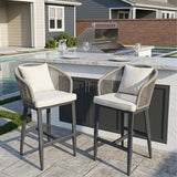 PURPLE LEAF Outdoor Bar Stools Patio Modern Aluminum Rattan High Back & Arms Bar Chairs with Removable Cushions and Pillows for Outdoor or Indoor