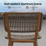 PURPLE LEAF Patio Counter Height Bar Stools Set of 2 Metal Bar Chairs with Back Wicker Woven Stools for Kitchen Island Pool Garden Outdoor Barstools
