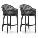 PURPLE LEAF Outdoor Bar Stools Rattan Bar Stools Counter Stools with Back and Cushions for Patio, Garden, Kitchen