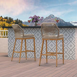 PURPLE LEAF Patio Sunbrella Bar Stools Set of 2 Rattan Bar Aluminum Bar Stool Outdoor Barstools with Back and Cushion for Garden Kitchen Island