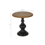 Hand Carved Base Reclaimed Round Accent Table, Black