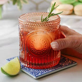 10oz Rose Gold Ribbed Floral Drinking Glass Set