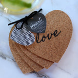 Heart Cork Coasters Set of 4 Love Favor Gift