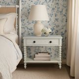 26"H Large Turned Wood Spindle Nightstand, Antique Cream
