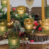 Ribbed Green Glass Votive Candle Holder Set of 6