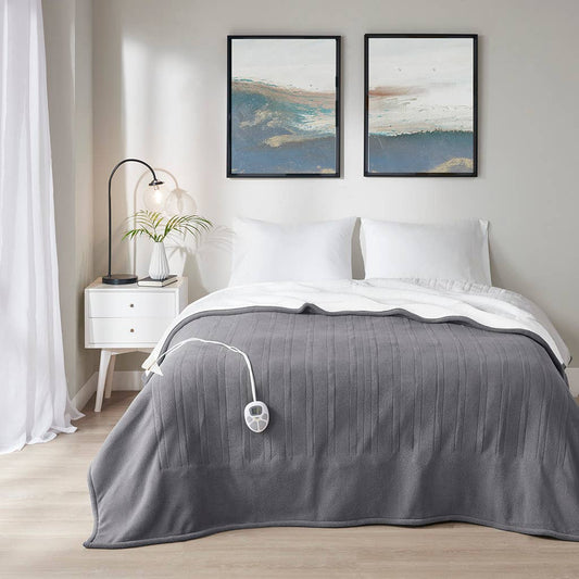 Heated Fleece & Sherpa Electric Bedding Blanket, Dark Grey