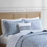 4 Piece Oversized Reversible Matelasse Quilt Set, Blue